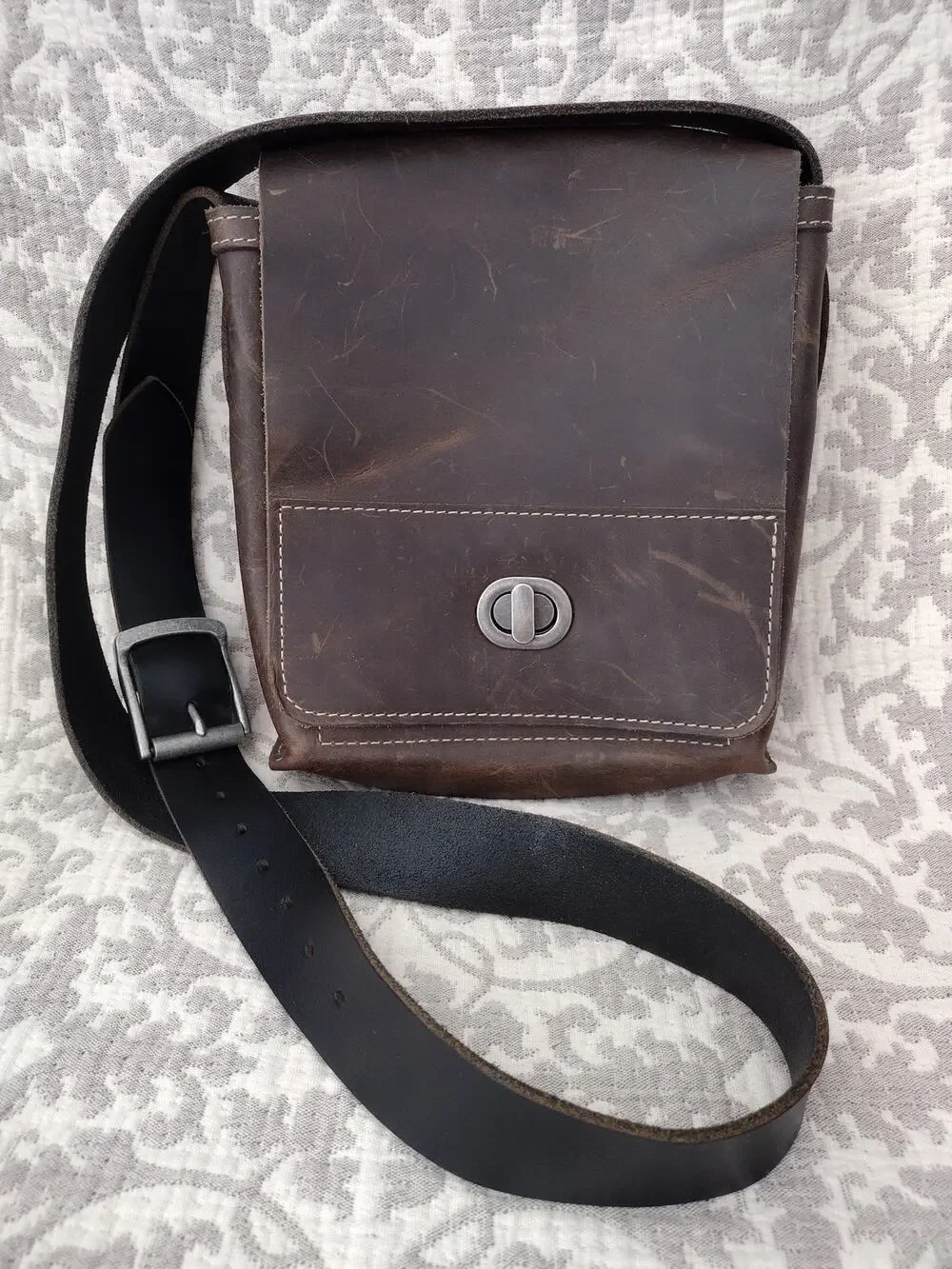 Vintage Handmade Brown Distressed Heavy Leather Crossbody Messenger Bag Purse
